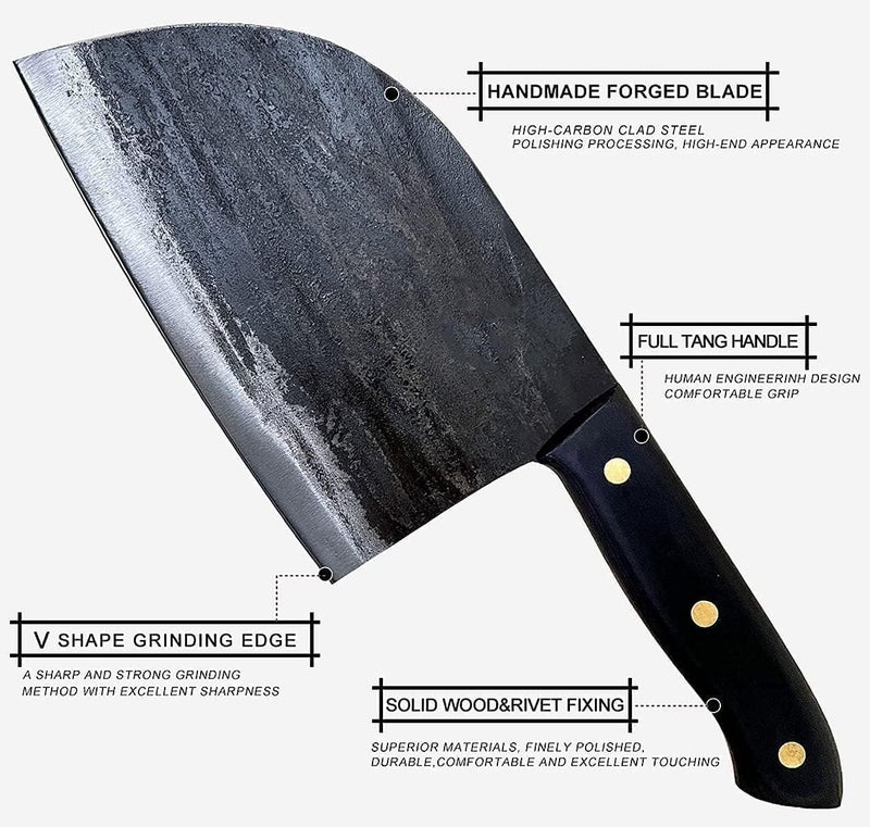 Freelander Serbian Chef Knife, Heavy Duty Handmade Forged Meat Cleaver for Meat Cutting, Full Tang High-Carbon Clad Steel Butcher Knife, Non-Slip Handle and Leather Sheath,Christmas Gifts for Men - Image 5